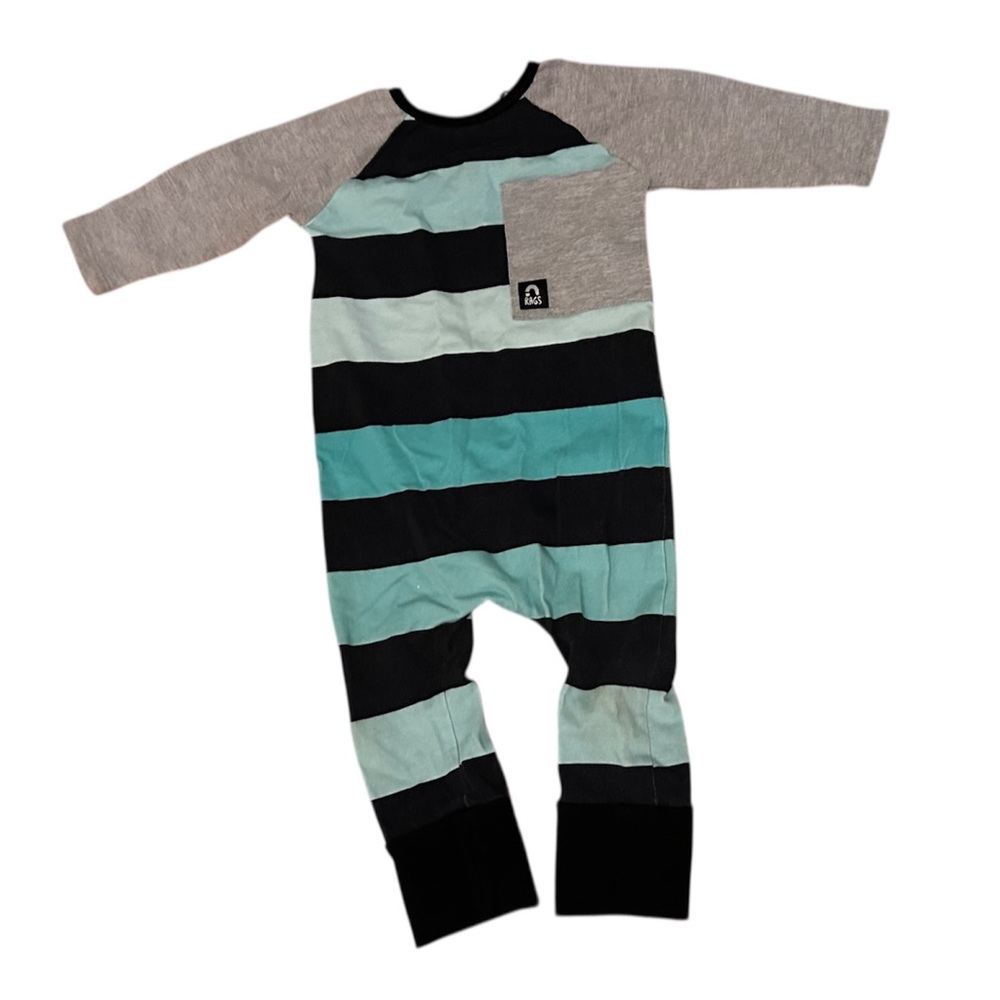 6-12m Rags Romper Long Sleeve Pocket Striped Pocket Coverall Baby Boy Outfit 12m